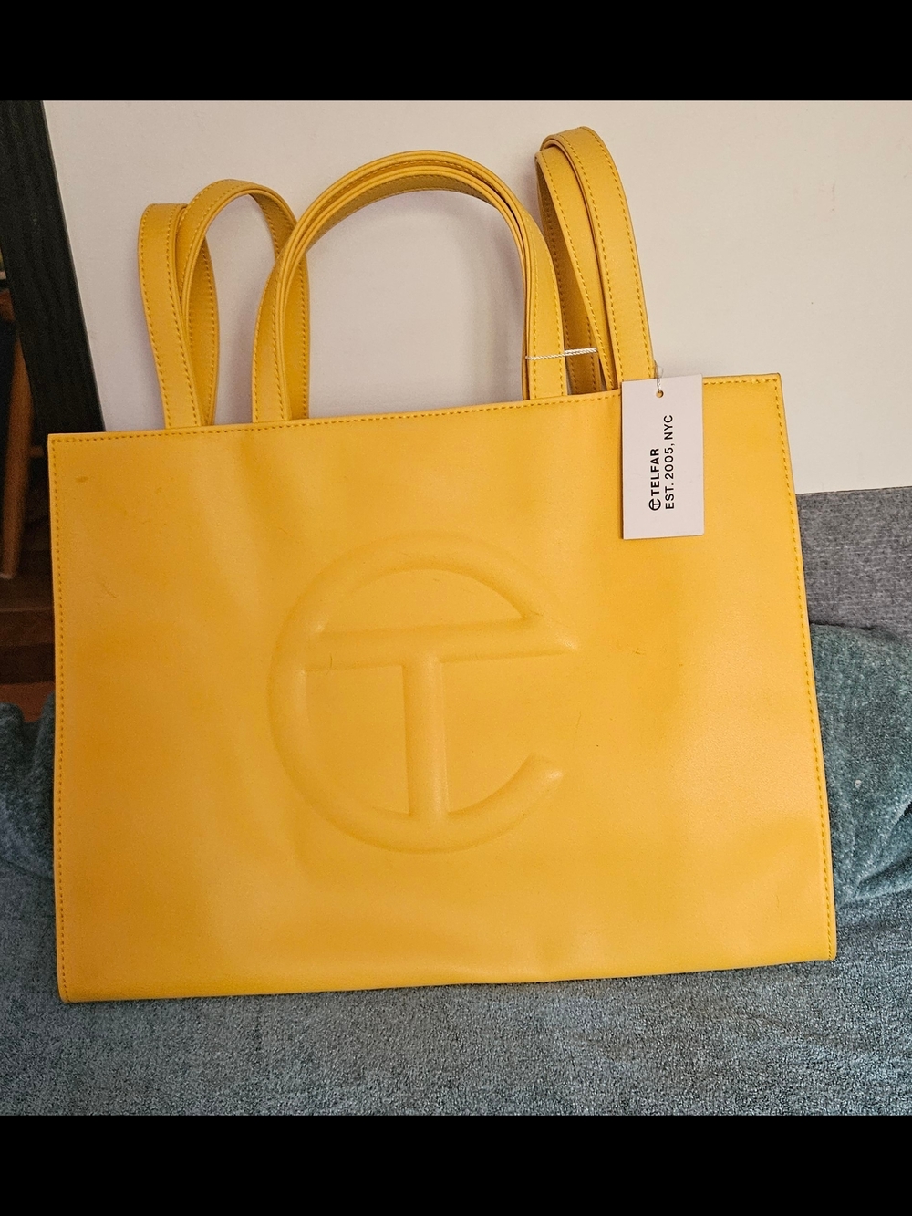 Telfar Yellow Leather Tote with Embossed Logo